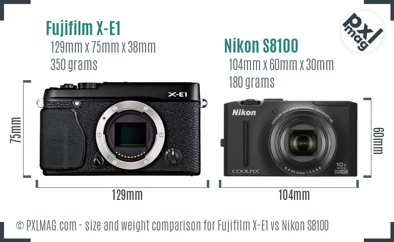 Fujifilm X-E1 vs Nikon S8100 size comparison