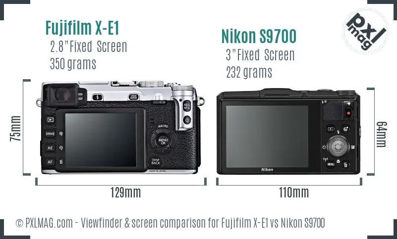 Fujifilm X-E1 vs Nikon S9700 Screen and Viewfinder comparison