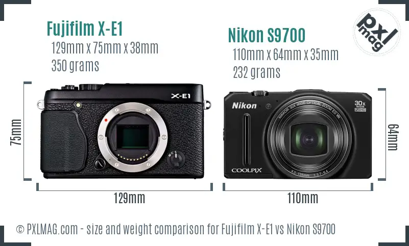 Fujifilm X-E1 vs Nikon S9700 size comparison