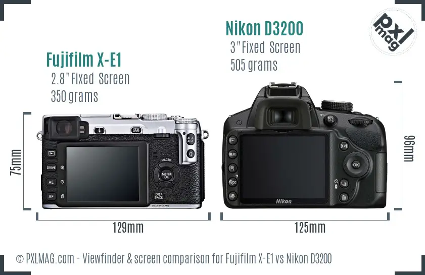 Fujifilm X-E1 vs Nikon D3200 Screen and Viewfinder comparison