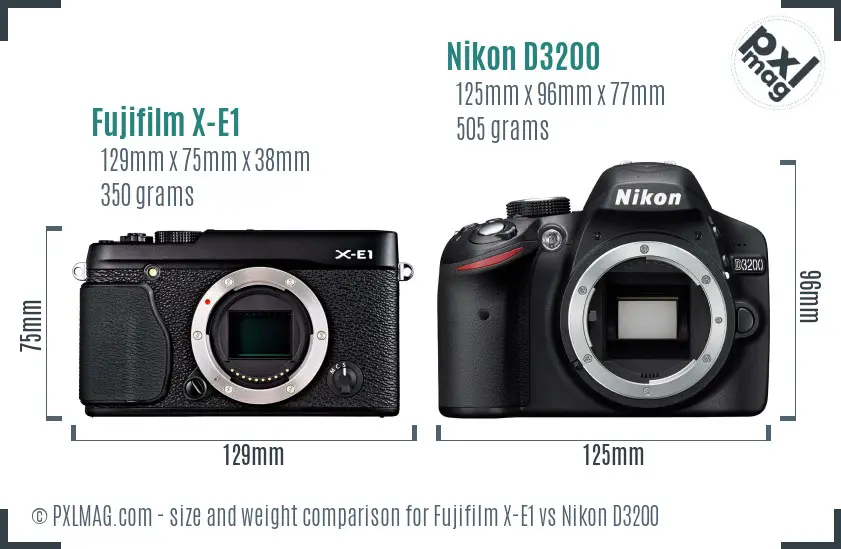 Fujifilm X-E1 vs Nikon D3200 size comparison
