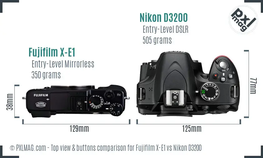 Fujifilm X-E1 vs Nikon D3200 top view buttons comparison