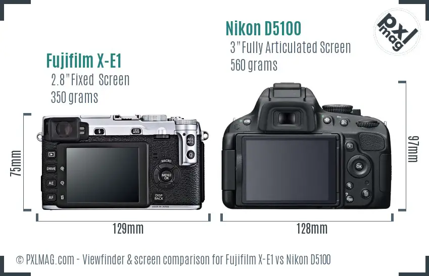 Fujifilm X-E1 vs Nikon D5100 Screen and Viewfinder comparison