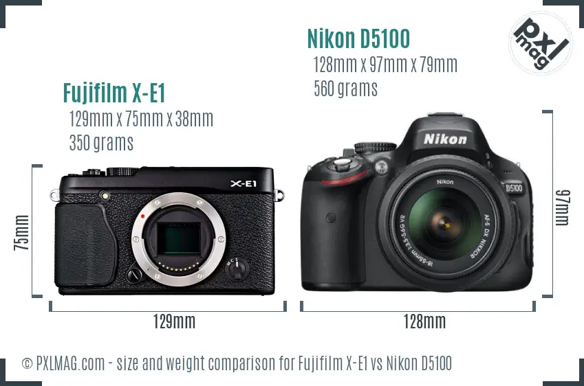 Fujifilm X-E1 vs Nikon D5100 size comparison