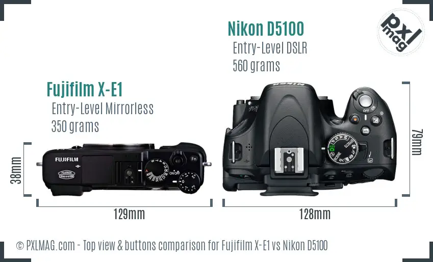 Fujifilm X-E1 vs Nikon D5100 top view buttons comparison