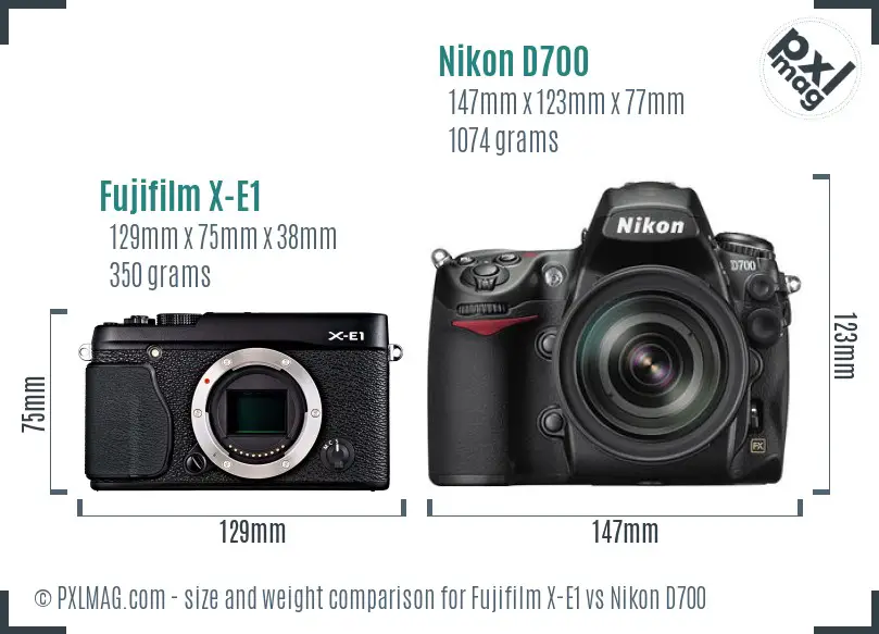 Fujifilm X-E1 vs Nikon D700 size comparison