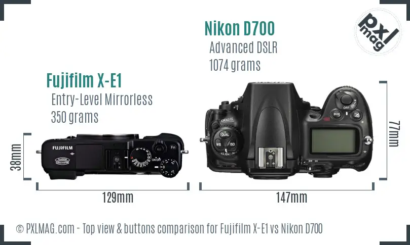 Fujifilm X-E1 vs Nikon D700 top view buttons comparison