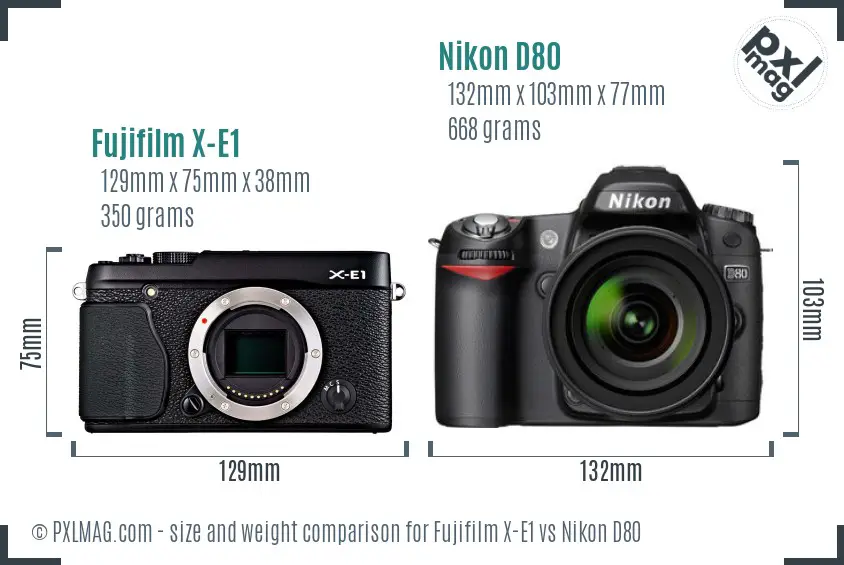 Fujifilm X-E1 vs Nikon D80 size comparison