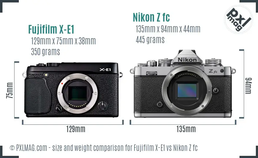 Fujifilm X-E1 vs Nikon Z fc size comparison