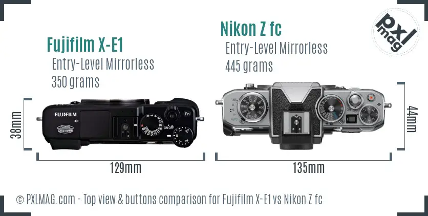 Fujifilm X-E1 vs Nikon Z fc top view buttons comparison