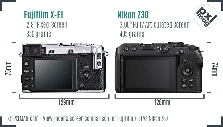 Fujifilm X-E1 vs Nikon Z30 Screen and Viewfinder comparison