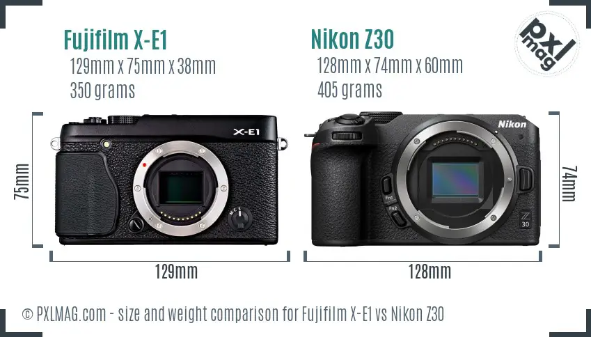 Fujifilm X-E1 vs Nikon Z30 size comparison