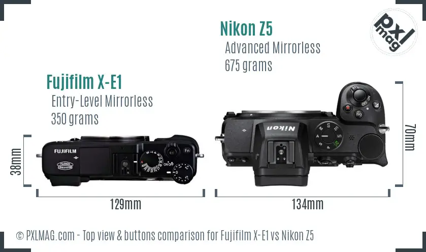 Fujifilm X-E1 vs Nikon Z5 top view buttons comparison Fujifilm X-E1 vs Nikon Z5 top view buttons comparison