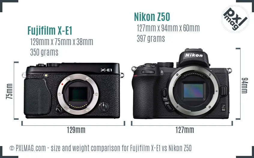 Fujifilm X-E1 vs Nikon Z50 size comparison