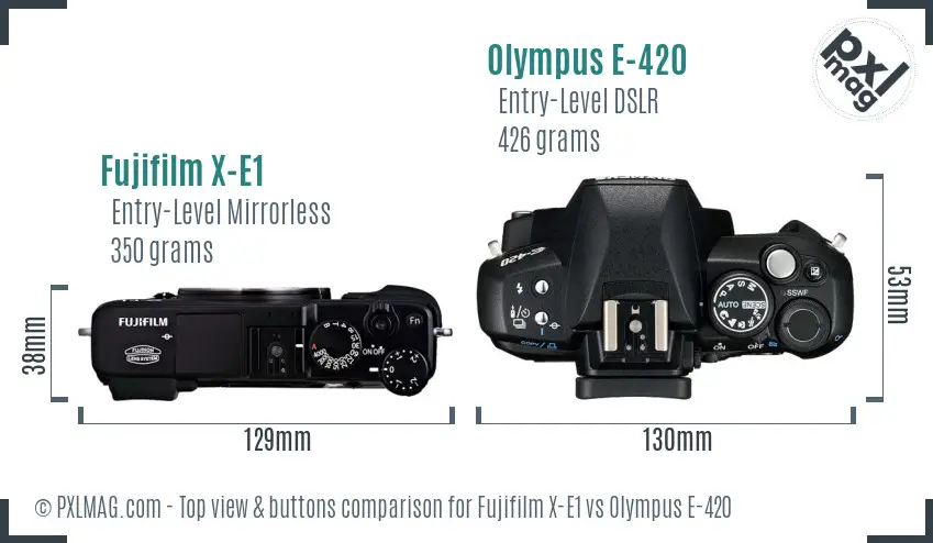 Fujifilm X-E1 vs Olympus E-420 top view buttons comparison