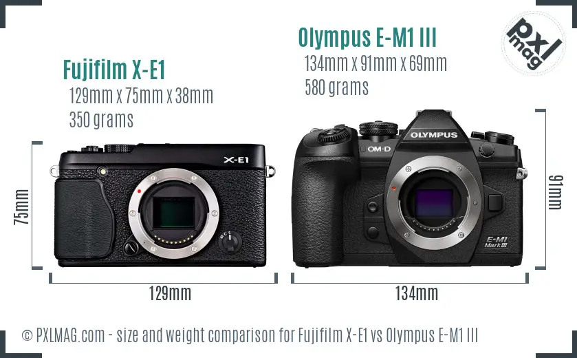 Fujifilm X-E1 vs Olympus E-M1 III size comparison
