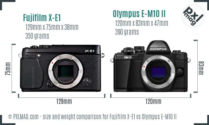 Fujifilm X-E1 vs Olympus E-M10 II size comparison Fujifilm X-E1 vs Olympus E-M10 II size comparison