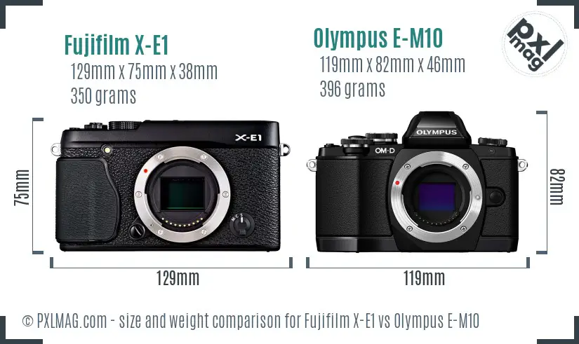 Fujifilm X-E1 vs Olympus E-M10 size comparison
