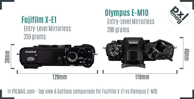 Fujifilm X-E1 vs Olympus E-M10 top view buttons comparison