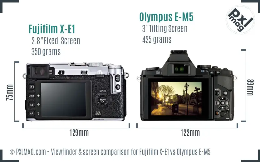Fujifilm X-E1 vs Olympus E-M5 Screen and Viewfinder comparison Fujifilm X-E1 vs Olympus E-M5 Screen and Viewfinder comparison
