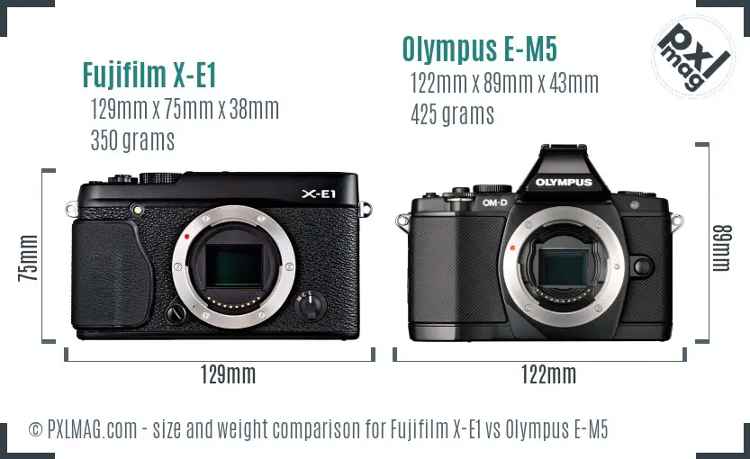 Fujifilm X-E1 vs Olympus E-M5 size comparison Fujifilm X-E1 vs Olympus E-M5 size comparison
