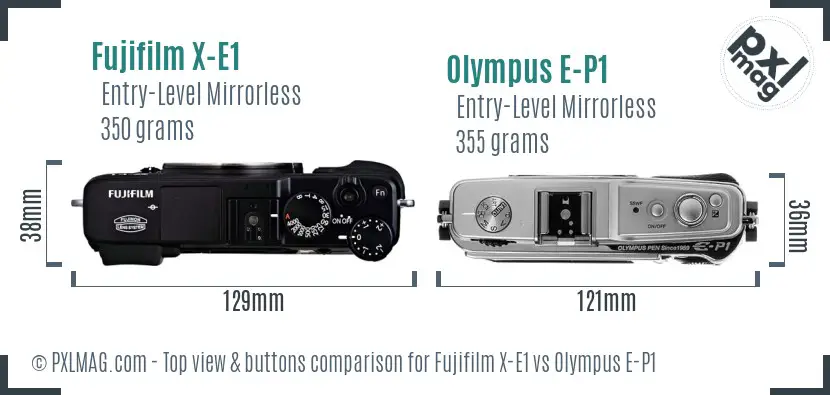 Fujifilm X-E1 vs Olympus E-P1 top view buttons comparison