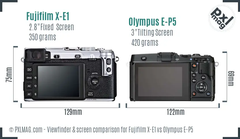 Fujifilm X-E1 vs Olympus E-P5 Screen and Viewfinder comparison