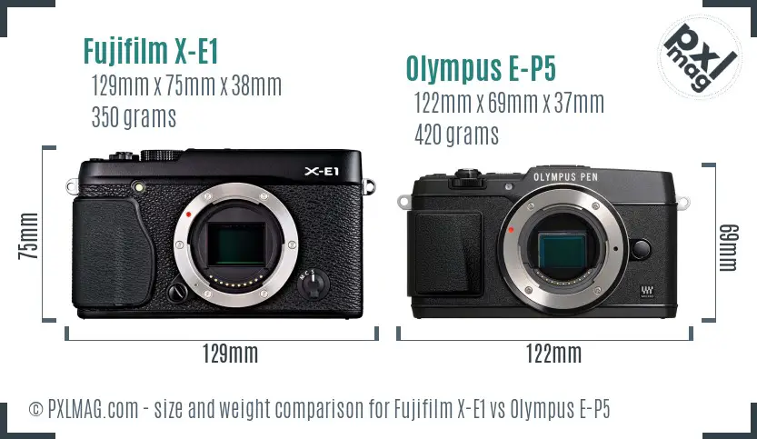 Fujifilm X-E1 vs Olympus E-P5 size comparison