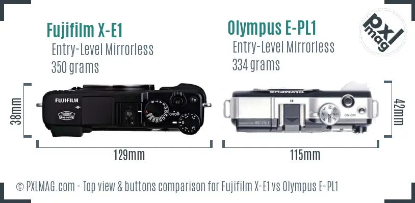Fujifilm X-E1 vs Olympus E-PL1 top view buttons comparison