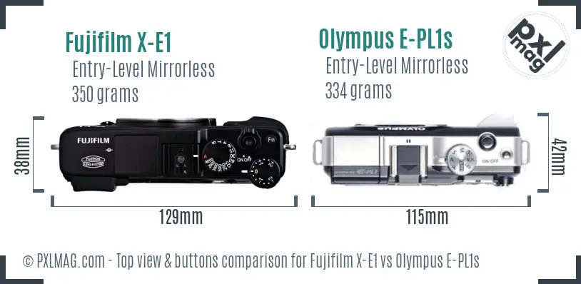 Fujifilm X-E1 vs Olympus E-PL1s top view buttons comparison