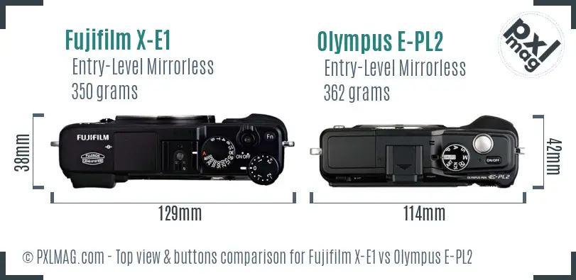 Fujifilm X-E1 vs Olympus E-PL2 top view buttons comparison