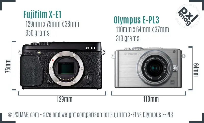 Fujifilm X-E1 vs Olympus E-PL3 size comparison Fujifilm X-E1 vs Olympus E-PL3 size comparison