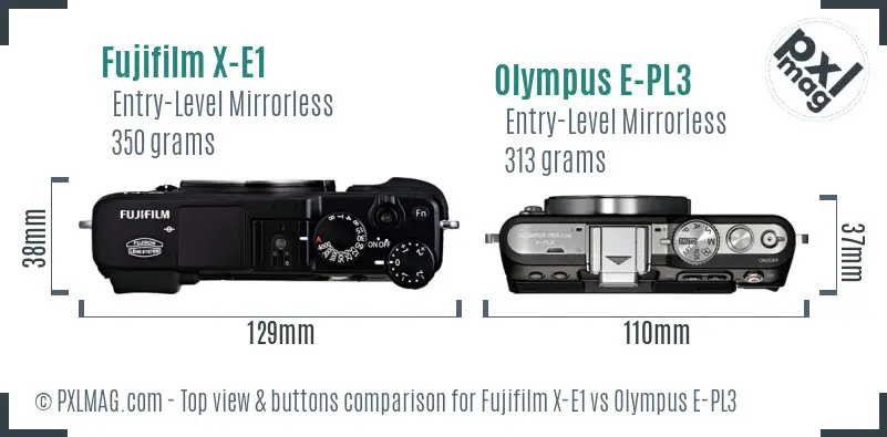 Fujifilm X-E1 vs Olympus E-PL3 top view buttons comparison Fujifilm X-E1 vs Olympus E-PL3 top view buttons comparison