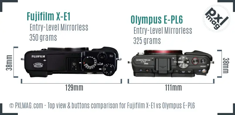 Fujifilm X-E1 vs Olympus E-PL6 top view buttons comparison