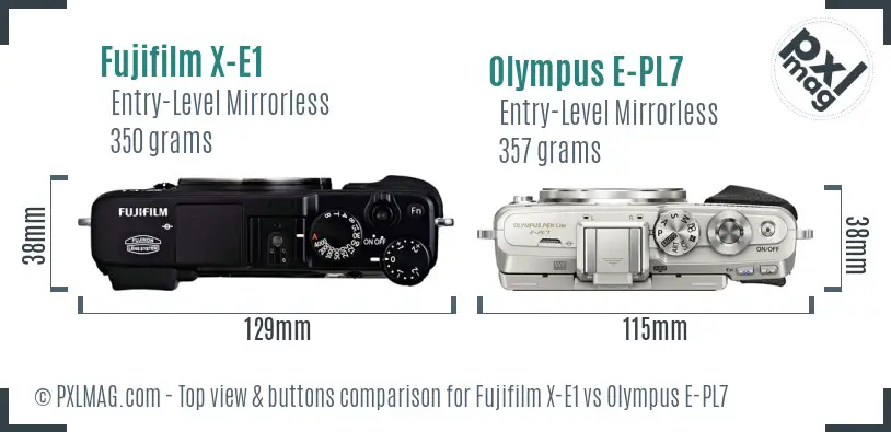 Fujifilm X-E1 vs Olympus E-PL7 top view buttons comparison