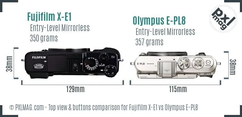 Fujifilm X-E1 vs Olympus E-PL8 top view buttons comparison