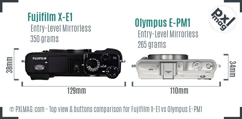 Fujifilm X-E1 vs Olympus E-PM1 top view buttons comparison