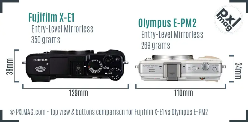 Fujifilm X-E1 vs Olympus E-PM2 top view buttons comparison