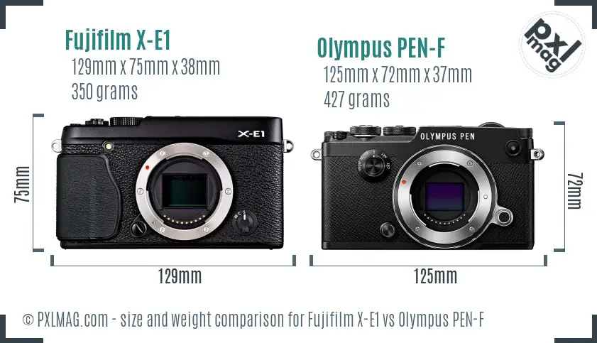 Fujifilm X-E1 vs Olympus PEN-F size comparison