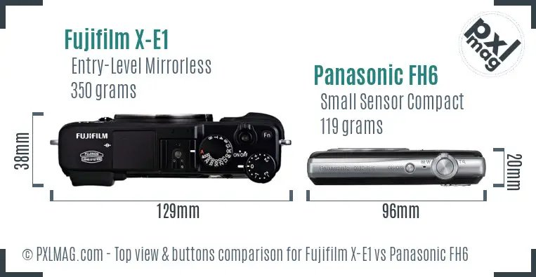 Fujifilm X-E1 vs Panasonic FH6 top view buttons comparison