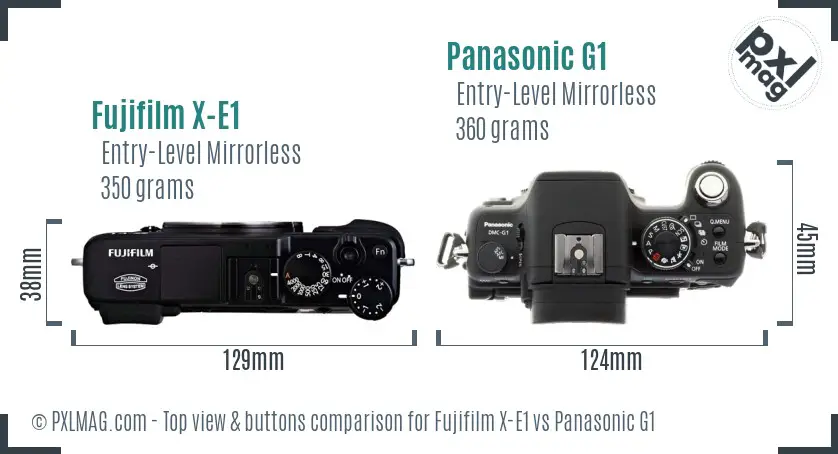 Fujifilm X-E1 vs Panasonic G1 top view buttons comparison