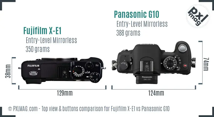 Fujifilm X-E1 vs Panasonic G10 top view buttons comparison