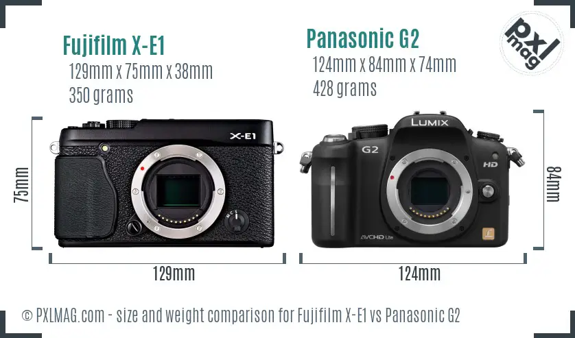 Fujifilm X-E1 vs Panasonic G2 size comparison Fujifilm X-E1 vs Panasonic G2 size comparison