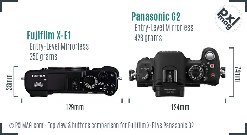 Fujifilm X-E1 vs Panasonic G2 top view buttons comparison Fujifilm X-E1 vs Panasonic G2 top view buttons comparison