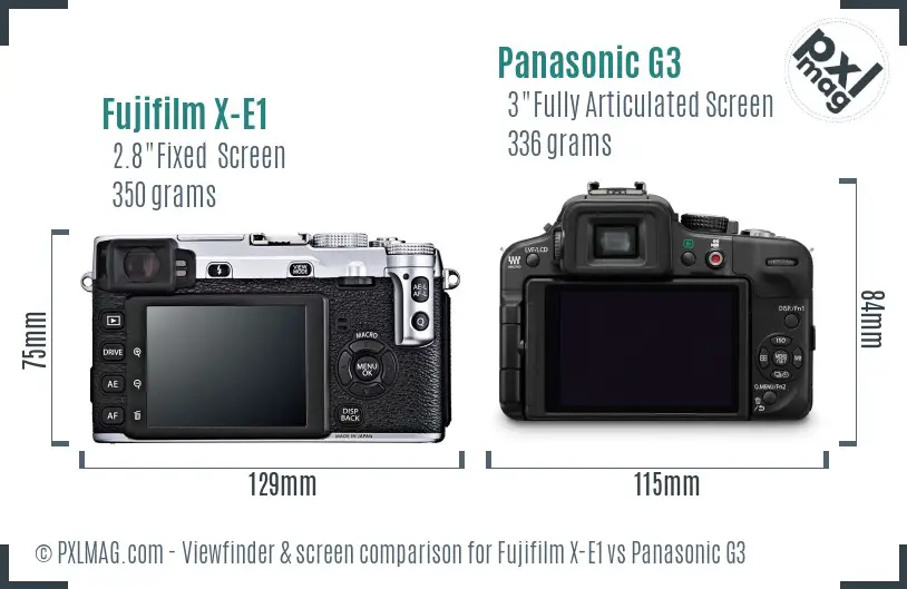 Fujifilm X-E1 vs Panasonic G3 Screen and Viewfinder comparison