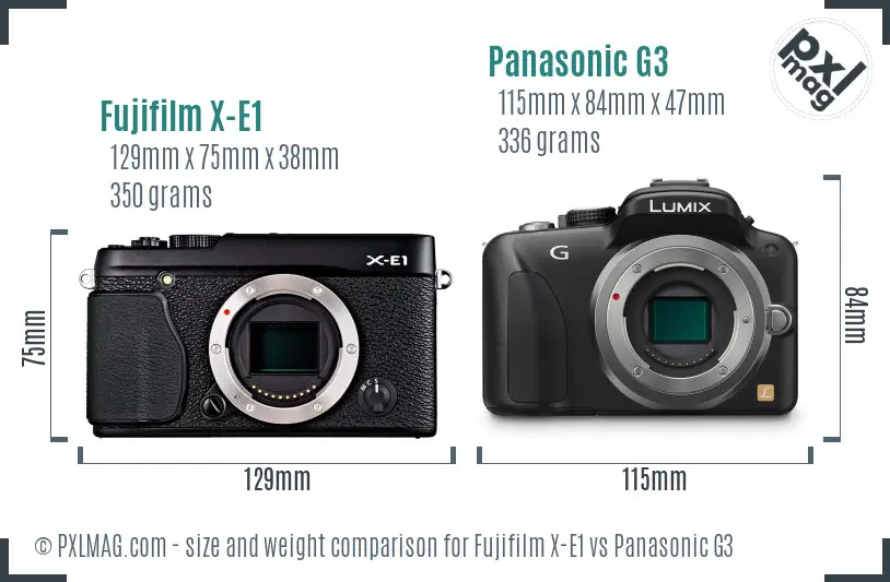 Fujifilm X-E1 vs Panasonic G3 size comparison