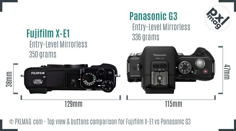 Fujifilm X-E1 vs Panasonic G3 top view buttons comparison