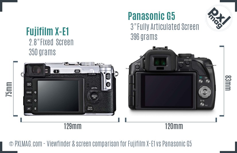 Fujifilm X-E1 vs Panasonic G5 Screen and Viewfinder comparison