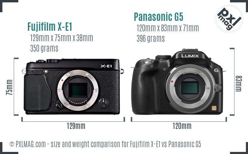 Fujifilm X-E1 vs Panasonic G5 size comparison