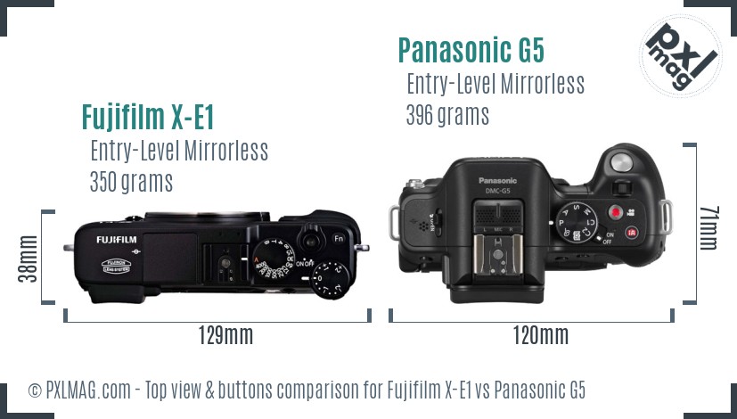 Fujifilm X-E1 vs Panasonic G5 top view buttons comparison